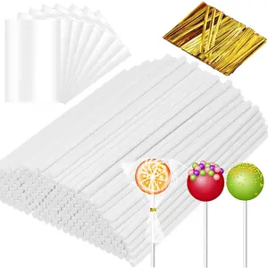 1600 count Cake Pop Sticks and Wrappers Kit Including 400 Cake Pop Sticks 400 Clear Candy  Bags 800  Metallic Twist Ties for Candy  Suckers Making(3.94 x 0.12 Inches)
