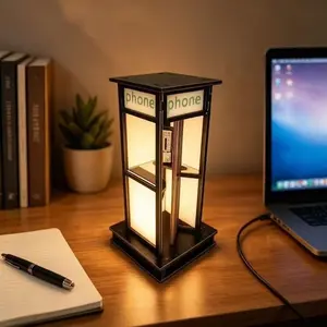 British Vintage Phone Booth LED Decorative Light, Creative Bedroom Nightlight, Home Desktop Ornament, Christmas Festival Decoration