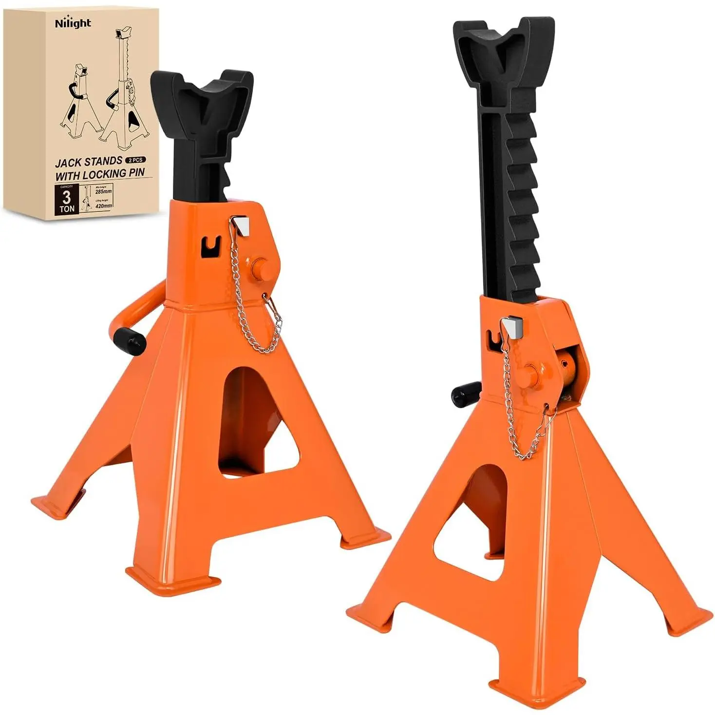 Nilight 3 Ton Jack Stands, Double Locking Heavy Duty Steel 6,600 lbs Capacity, Adjustable 11.22 Inch-16.53 Inch Height for SUV Sedan Pickup Light Truck, 2 Pack