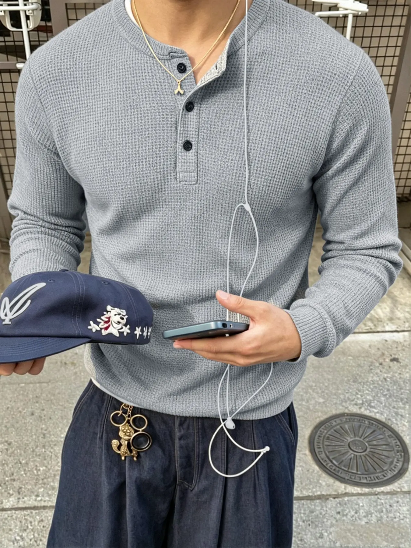Men's Casual Waffle Long Sleeve Henley Shirt, Three-Button Slim Fit Fashion Top, Retro Style for Daily Streetwear and Outdoor Activities