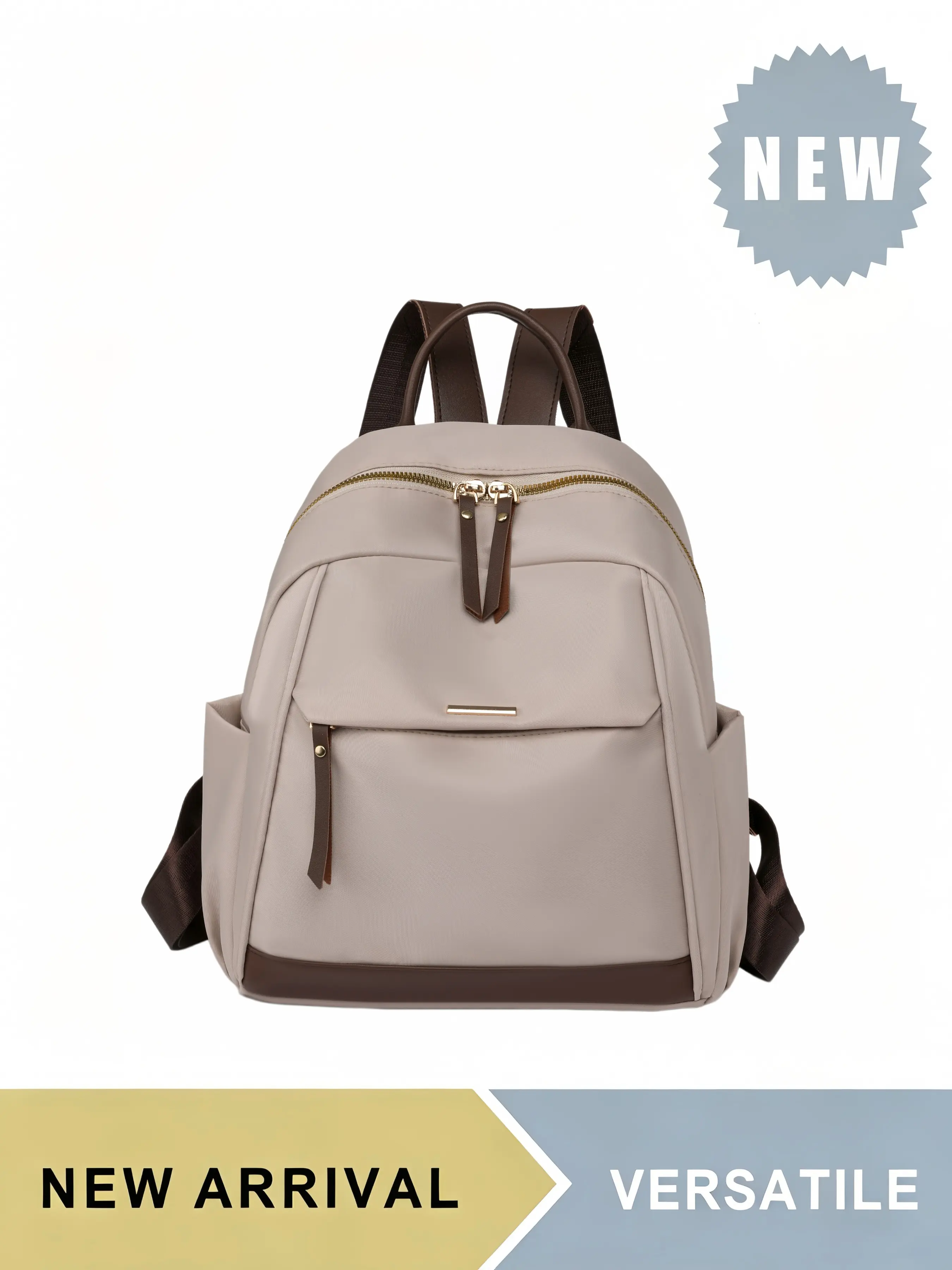 Women's Contrast Color Casual Backpack, Traveler Essentials Backpack, Large Capacity Nylon Daypack with Front & Side Pockets, Ideal for Hiking Trekking Travel Commute Daily Use, Adjustable Padded Straps with Top Handle, Multiple Colors Available
