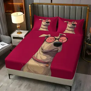 Cool And Quirky Wine Red Dog Fitted Sheet Set, Style Leans Towards Sweet Cool And Trendy Personality, Great Wrapping Performance, Soft And Comfortable, Suitable For Young People, Girlfriends, Colleagues And Pet Lovers Who Love Sweet Cool And Healing Style