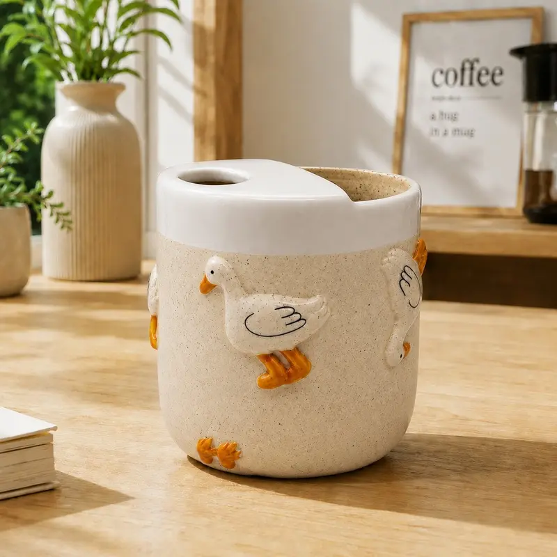 2026 Handmade Ceramic Mug, 10 Oz Whimsical Duck Animal Cup, Microwavable Dishwasher Safe, Reusable for Hot/cold Drinks, Unique Gift