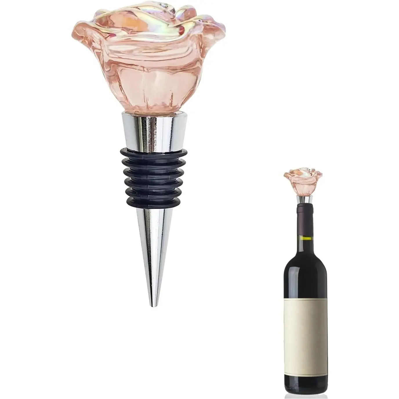 Cute Wine Stopper Bottle Topper Decorative Glass Cork Beautiful Rose Wine Accessories Modern Stoppers for Wine Lovers Bouquet Style Reusable Wine Preserver for Beverage and Party Use