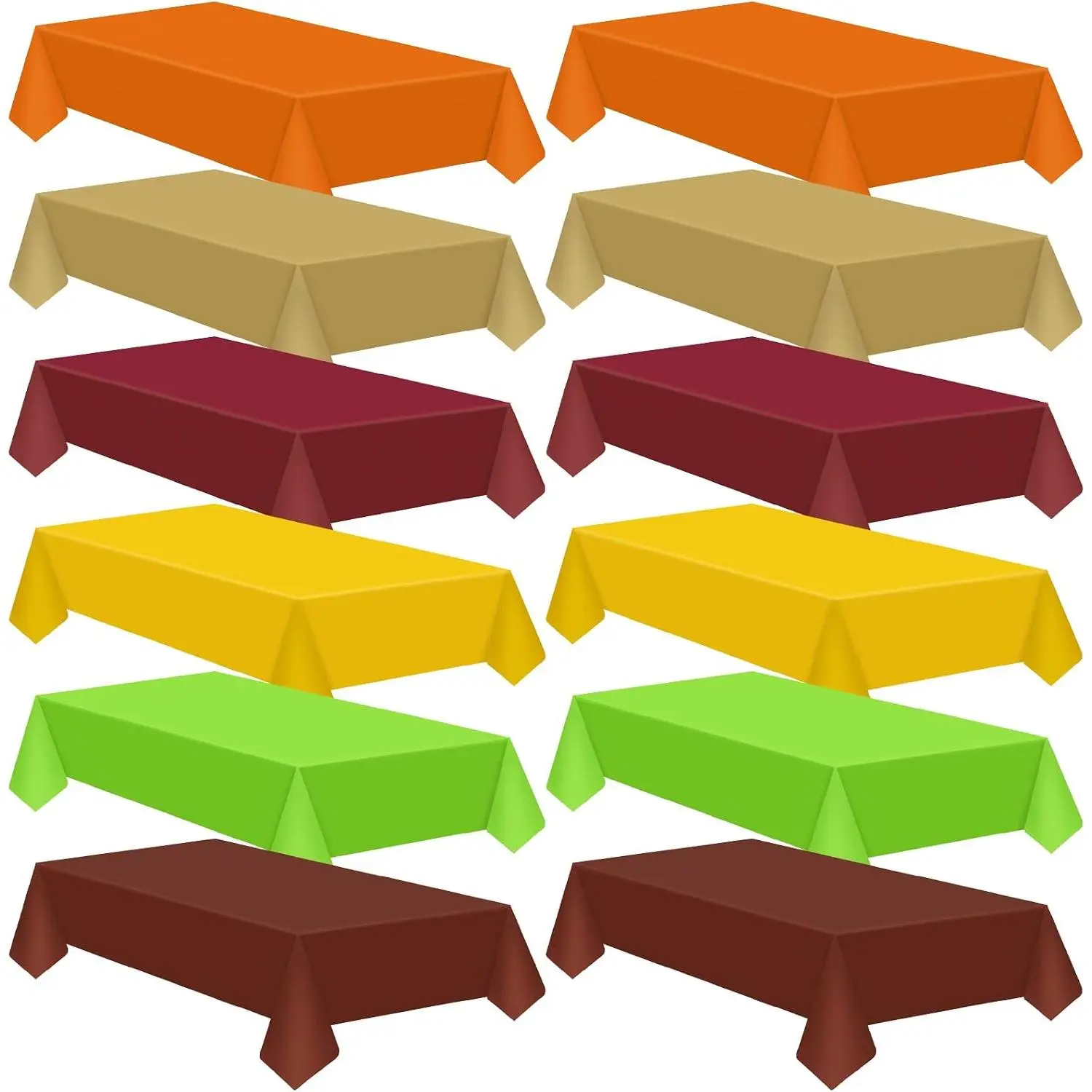 Patelai 12 Pcs Thanksgiving Fall Disposable Plastic Tablecloth for Rectangle Tables Autumn Table Cover for Thanksgiving Fall Party Decoration (54 x 108 Inch,Orange,Yellow,Brown,Green,Gold,Red)