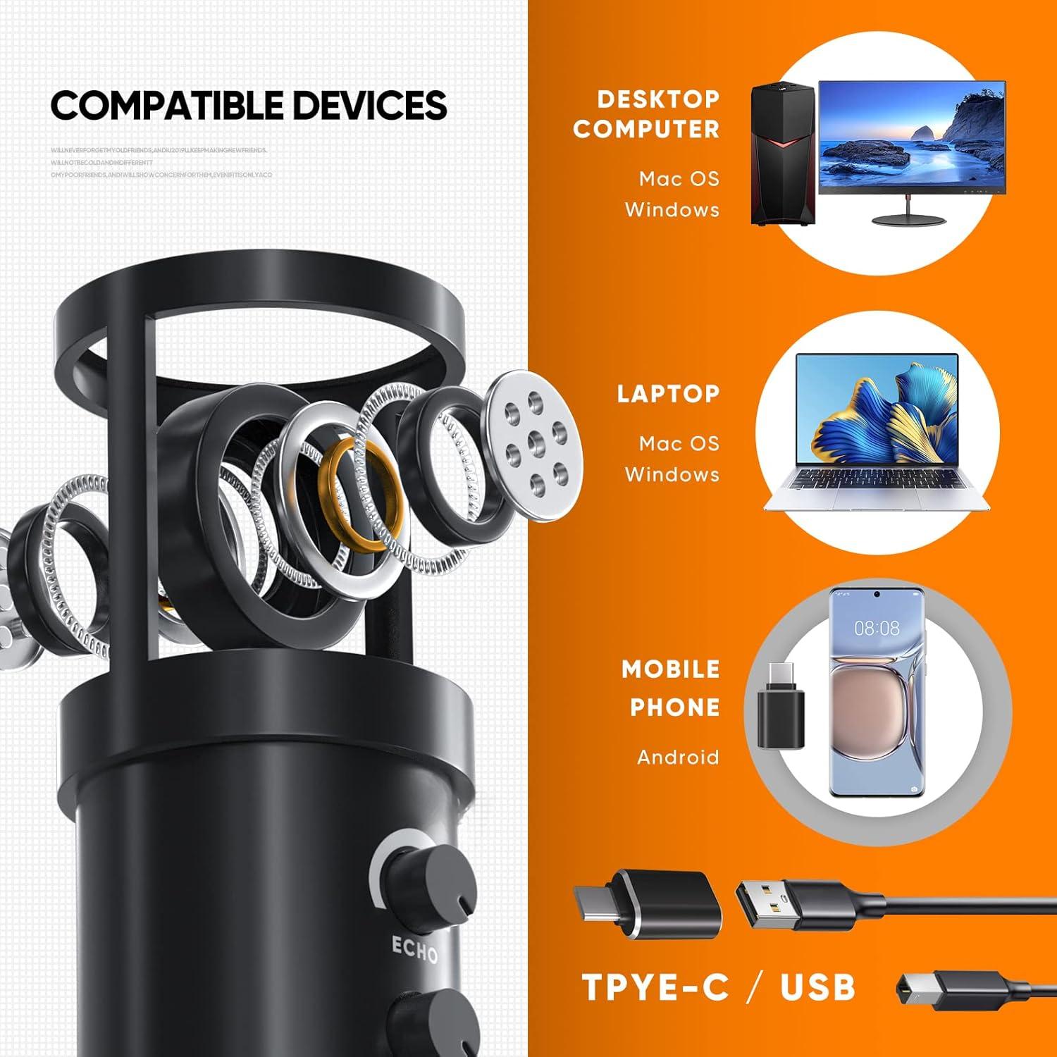 Studio Recording Microphone Isolation Shield with Pop Filter and Metal Tripod Stand, Studio Mic to PC Laptop Smartphone, Music Microphone for Recording Singing Podcasting