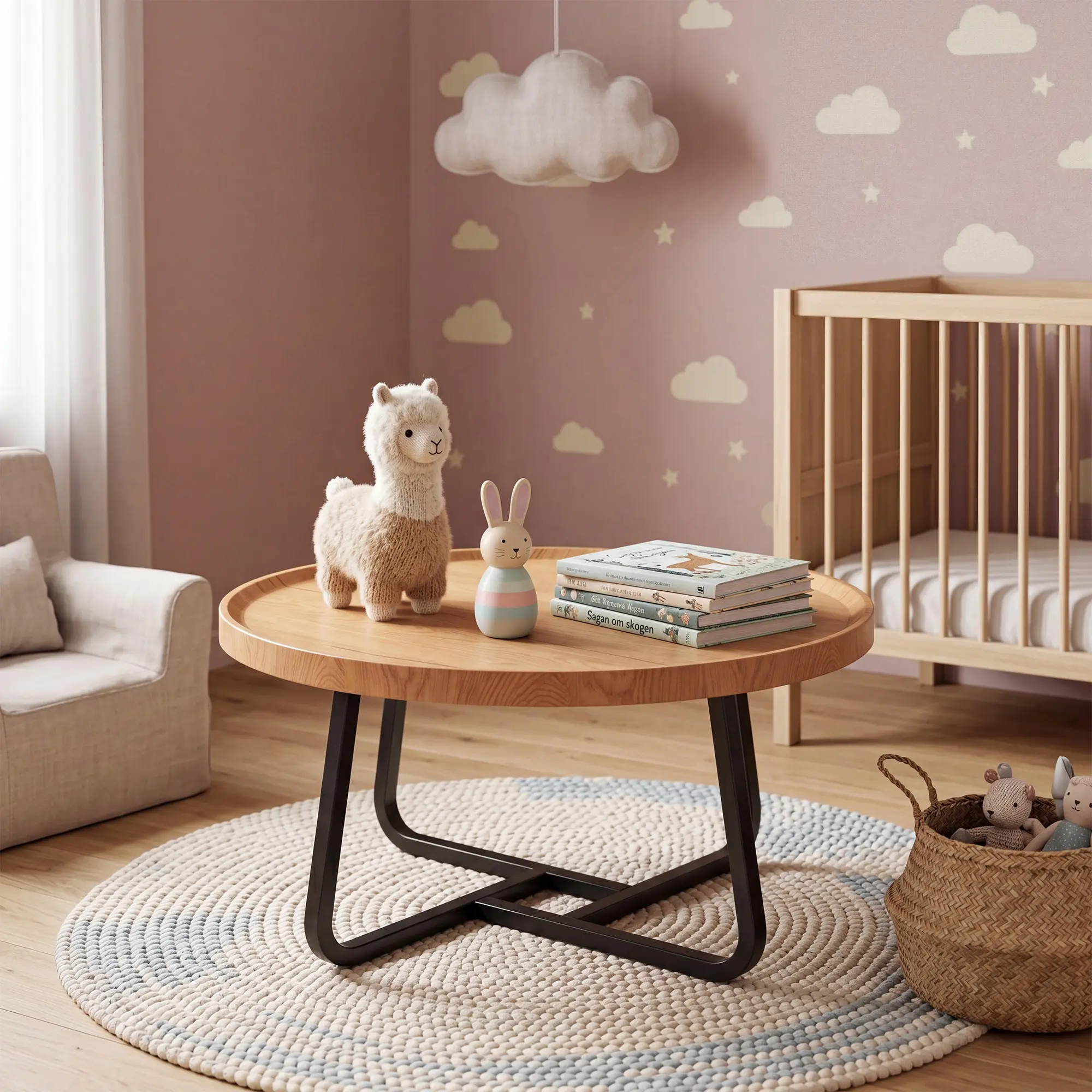White Round Coffee Table 55 x 55 x 38cm for Living Room | Industrial Circle Coffee Table, Modern Wooden Accent Center Table Sofa Side Table for Living Room
