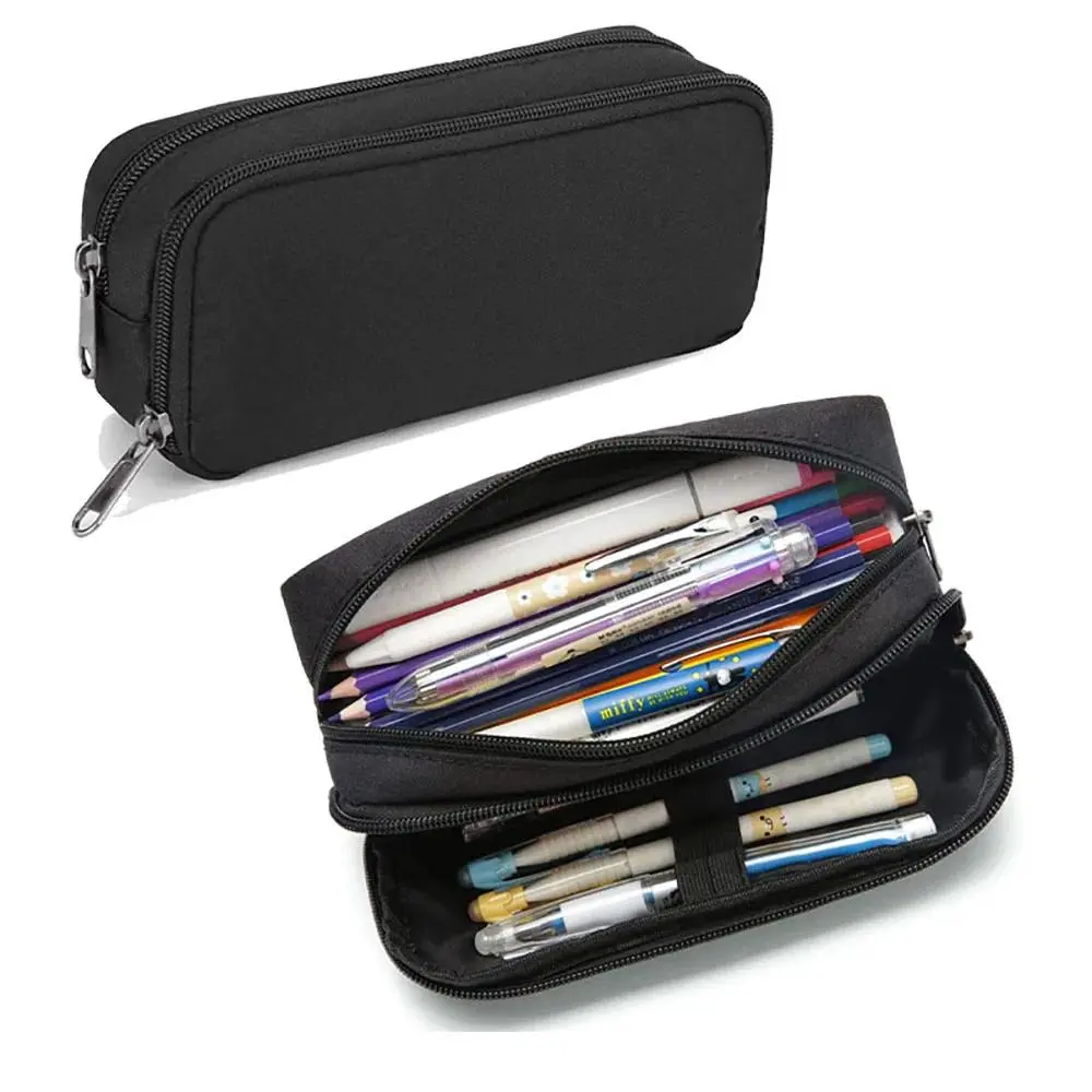 1  pc large capacity Oxford cloth student pencil case, double-layer zipper stationery bag, minimalist stationery box