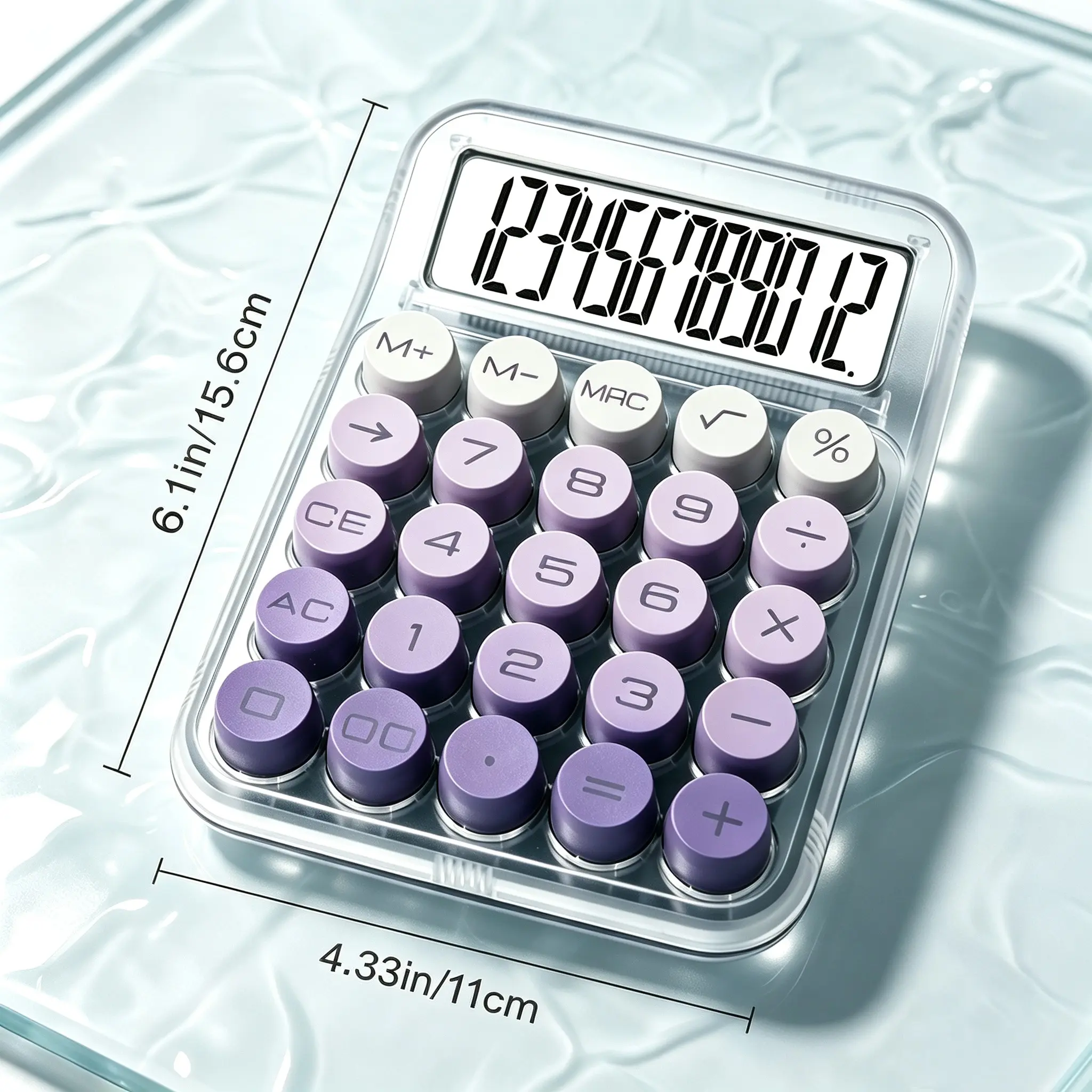 Transparent Gradient Calculator, Large Screen, Mechanical Keys, Portable Financial Accounting Tool, Student Learning Essential