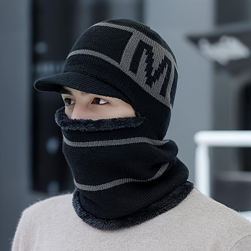 Men's Winter Thermal Hat and Neck Warmer for Skiing, Snowboarding, Hiking, Extreme Cold Protection, Non-Stretchy Knit, Hand Washable