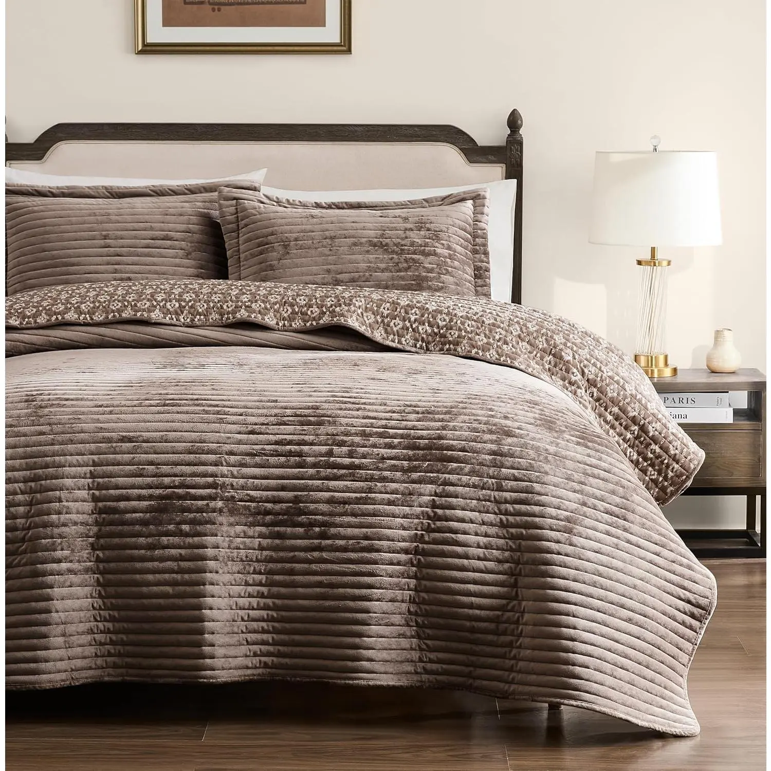 Beige   Size Quilt Set - Striped Soft Lightweight Bedspread, Neutral   Country Rustic Coverlet, Modern Bedding Warm Thin Comforter