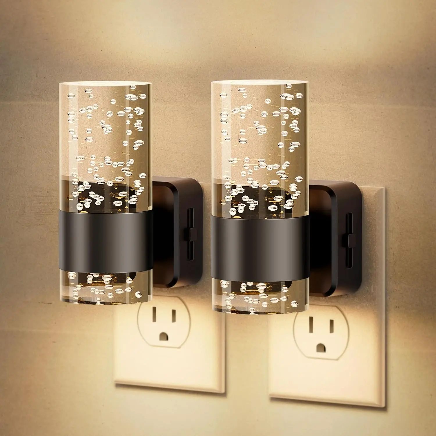 Night Light, Night Lights Plug into Wall,2 Pack 3000K LED Nightlight with 0-100LM Adjustable Brightness, Automatic Night Light Plug in with Light Sensor for Bathroom Hallway Room Decor