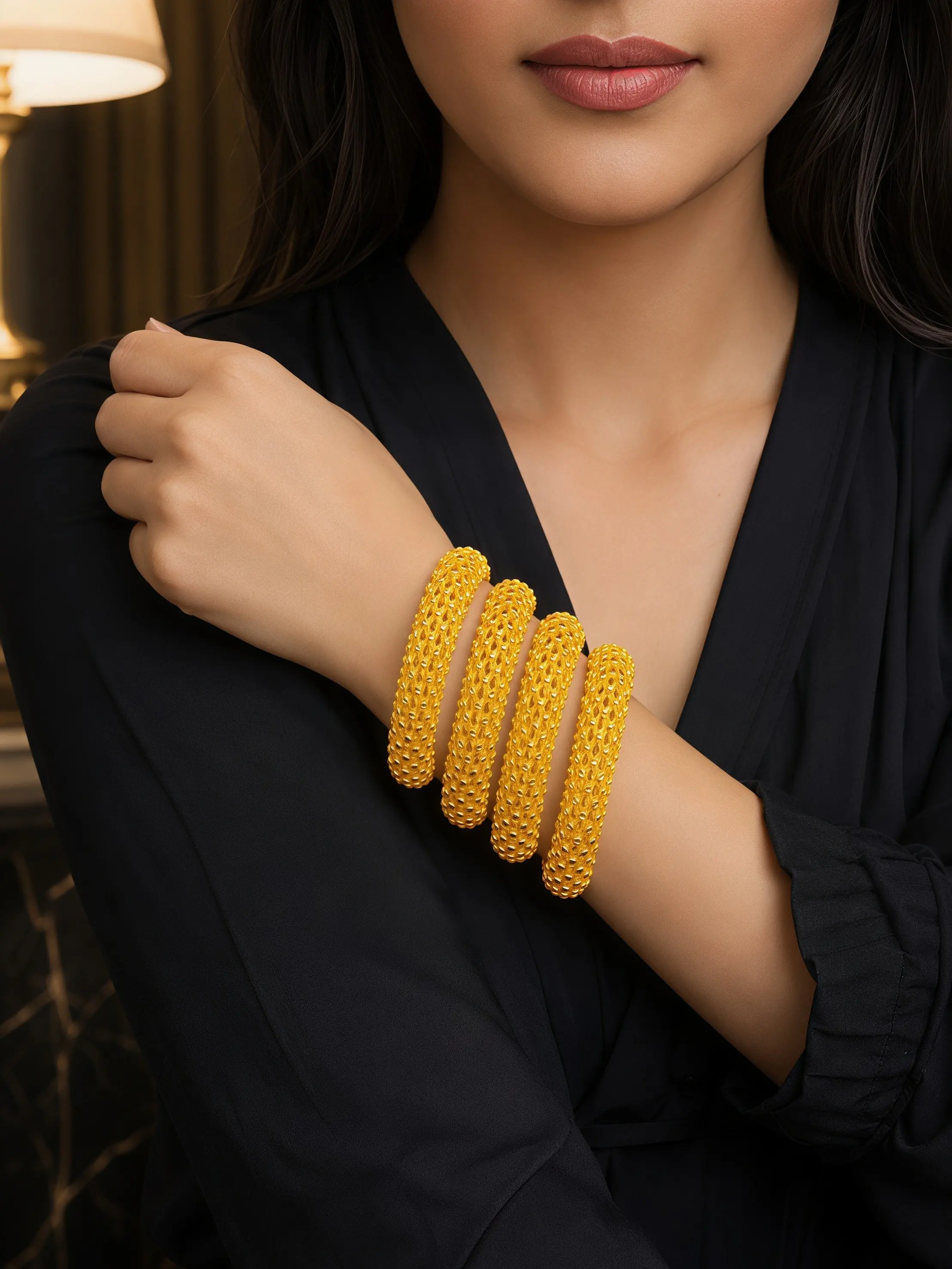 4 Pcs Dubai Bangle Bracelets for Women, Elegant Mesh Hollow Design, Perfect for Daily Wear, Weddings, Parties, Banquets, Bracelet Sets