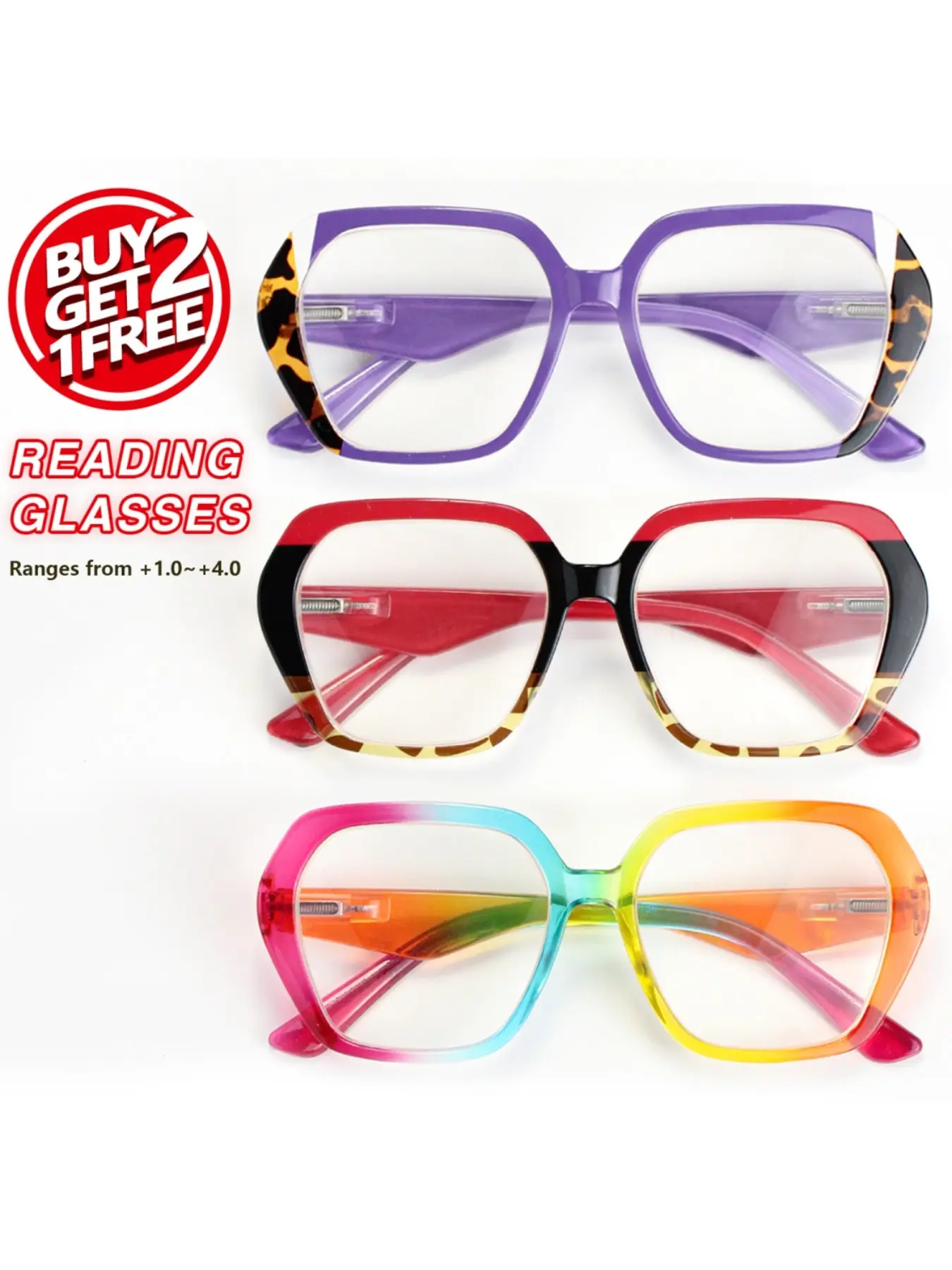 3 Pairs Hexagonal Reading Glasses, Comfortable Spring Hinges, Unisex Fashion Eyewear, Perfect Fit for All Faces, Stylish and Versatile