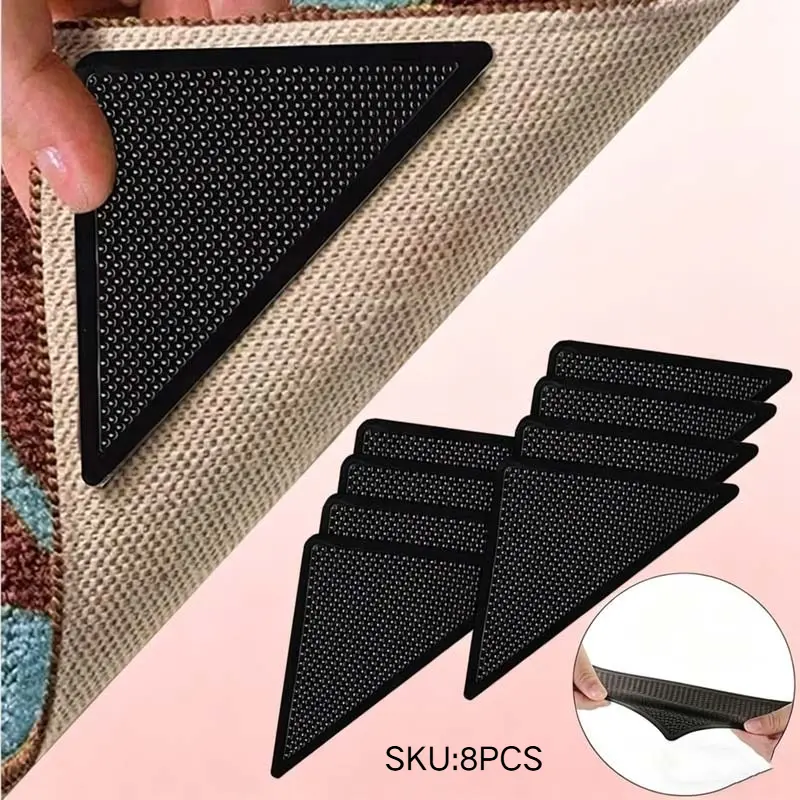 8counts Triangular Nano Carpet Anti-Slip Stickers, Washable & Reusable Corner Fixed Pads for Tile Floors