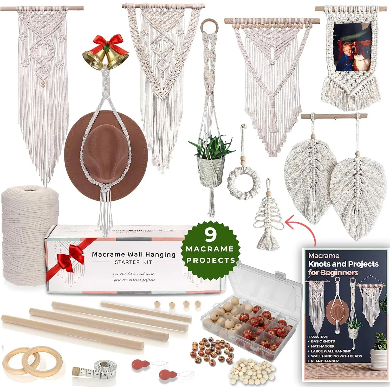 DIY Macrame Kit for Beginners with 9 Macrame Projects Ebook, 115 count Macrame Supplies & 220yd  Yarn | Create  Bohemian Decor Craft Projects!  DIY Crafts for Adults!