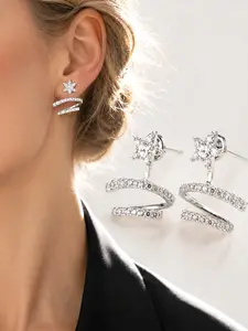 1 Pair Star Stud Earrings Meteor Streamer Dangle Earrings Full Micro Inlaid Zircon Two Ways To Wear Design For Sweet Cool Girls Daily Outfits Daily Street Wear Photo Shooting Skin Brightening Face Slimming Luxury Texture Holiday Gift First Choice Exquisit