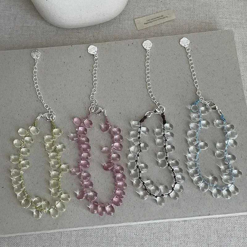 2026 New Arrival Transparent Pink Yellow Blue Water Drop Resin Beads Strand Bracelets for Women Knitted Rope Chain Gifts