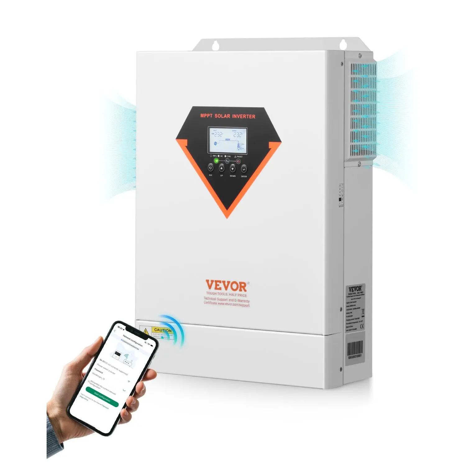 VEVOR Hybrid Solar Inverter, 6000W, All in One Pure Sine Wave Power Inverter Charger, 48V DC to Single-Phase 220/230V AC, with 120A MPPT Solar Controller, for Off-Grid System Lead Acid Lithium Batter