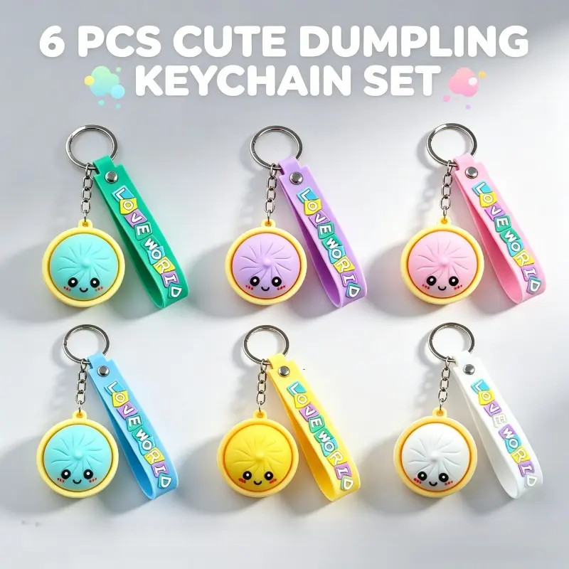 6Pcs Dumpling Keychain Set Steamer Bun Squishy Keyrings Kawaii Cute Colorful Aesthetic Cartoon Silicone Strap Squeeze Sensory Fidget Backpack Charm Girly Keychain Teens Girls Kids Gift School Bag Keys Accessory Keychain For Bags TikTok Shop Finds