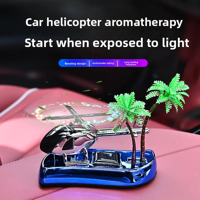 Coconut Tree Solar-Powered Helicopter Car Air Freshener - Exclusive Car Interior Decorative Ornament for Men