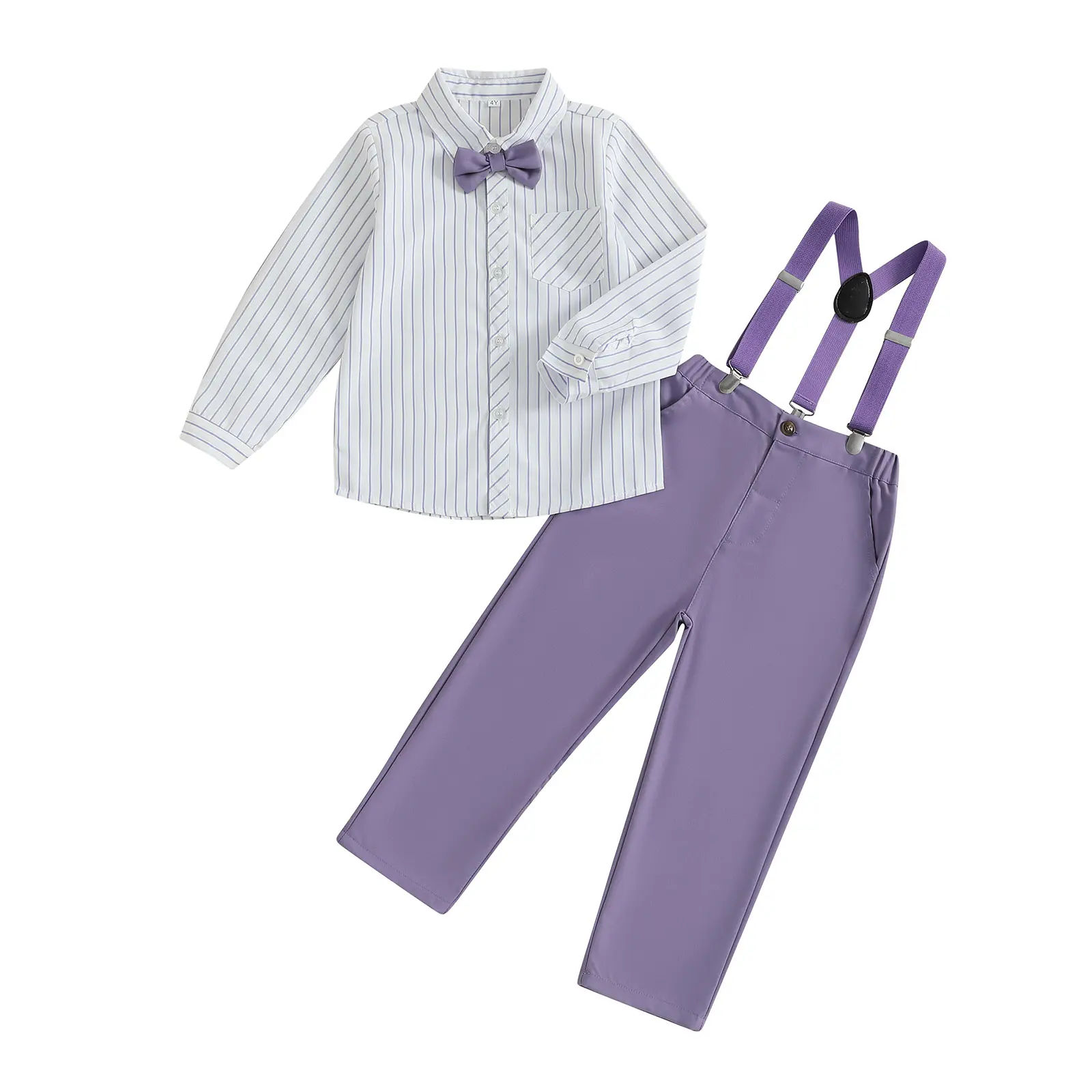 FOCUSNORM Toddler Boy Gentleman Outfits Button Down Shirt with Suspender Pant Wedding Formal Church Suit Birthday Christening Baptism Dress Clothes