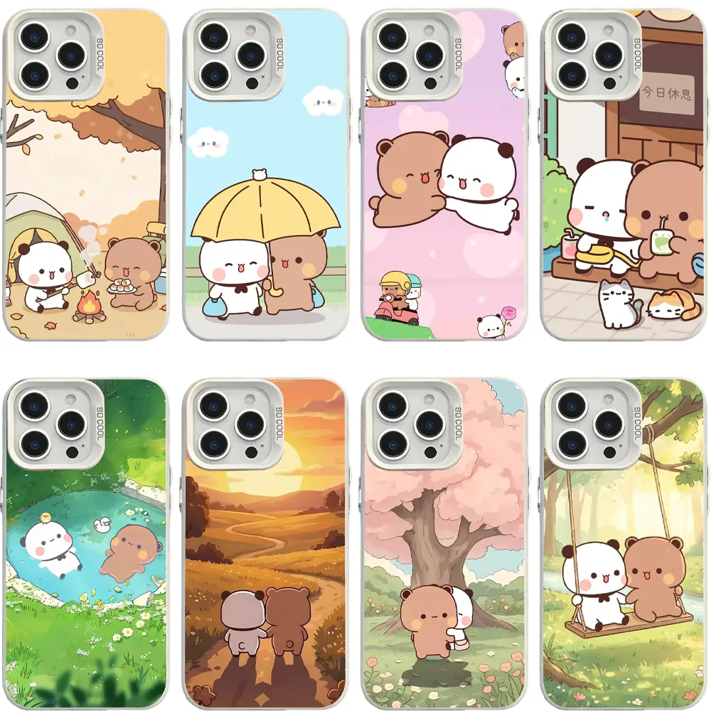 Yi Er & Bu Bu Eco-Friendly Multi-Model Couple Phone Cases for iPhone 17 Air, 16 Pro Max, 15, 14 Plus, 13, 12, 11 - Cute Panda & 8 Scenic Designs, Kawaii Birthday Gift Phone Accessories, Iphone 15