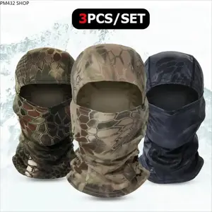 3PC Python Pattern Sports Balaclava, Breathable Quick-Drying Full Face Cover, UV Protection Tactical Headgear for Motorcycle Helmet Liner and Outdoor Activities