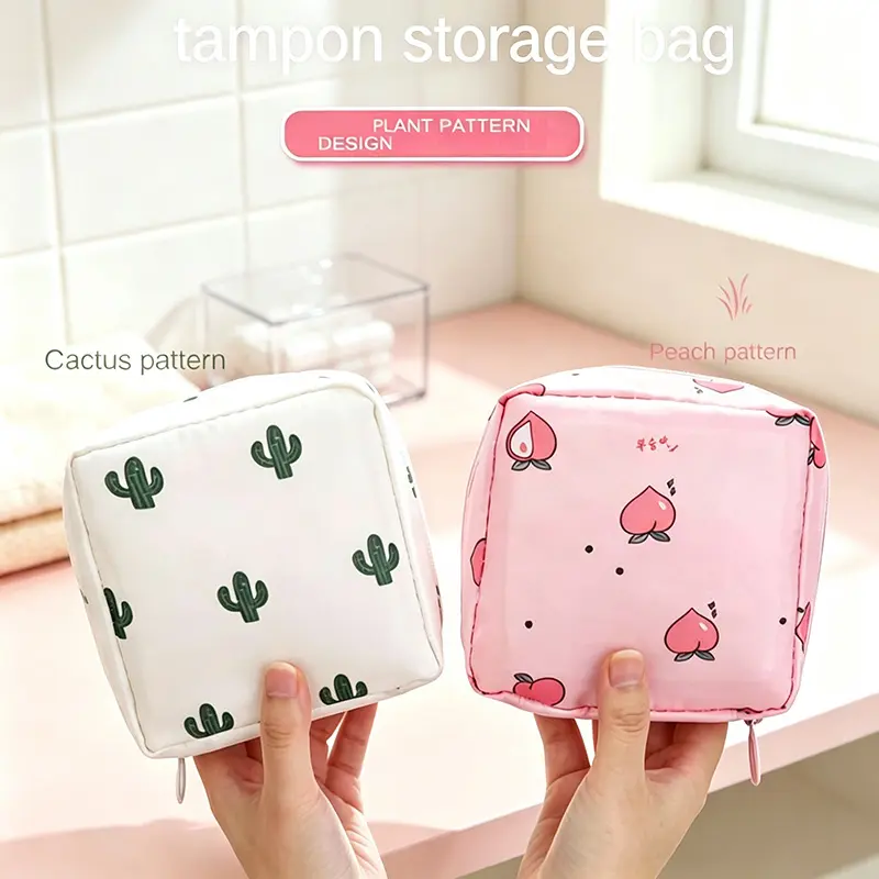 Cartoon Pattern Sanitary Napkin Storage Bag, 1 Count Portable Menstrual Pad Pouch Organiser, Small Zipper Space-Saving Bag for Outdoor Travel and Home, Organizing Supplies