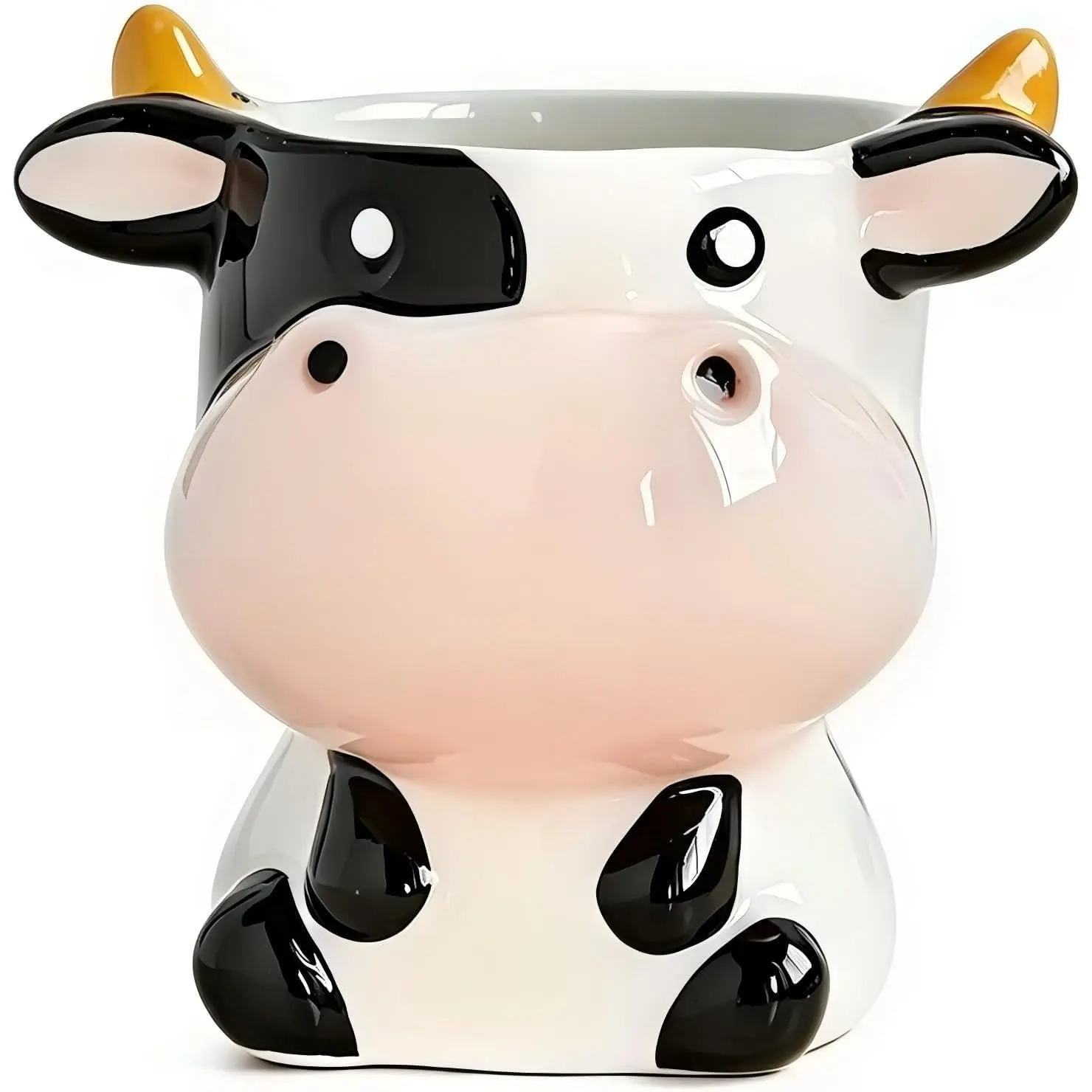 Cute  Ceramic Planter Pot, Small Glossy Cartoon Cow Shaped | Succulent Cactus Flower Container with Drainage, Mini Funny  Pot for Desk  Office Decor -  Not Included