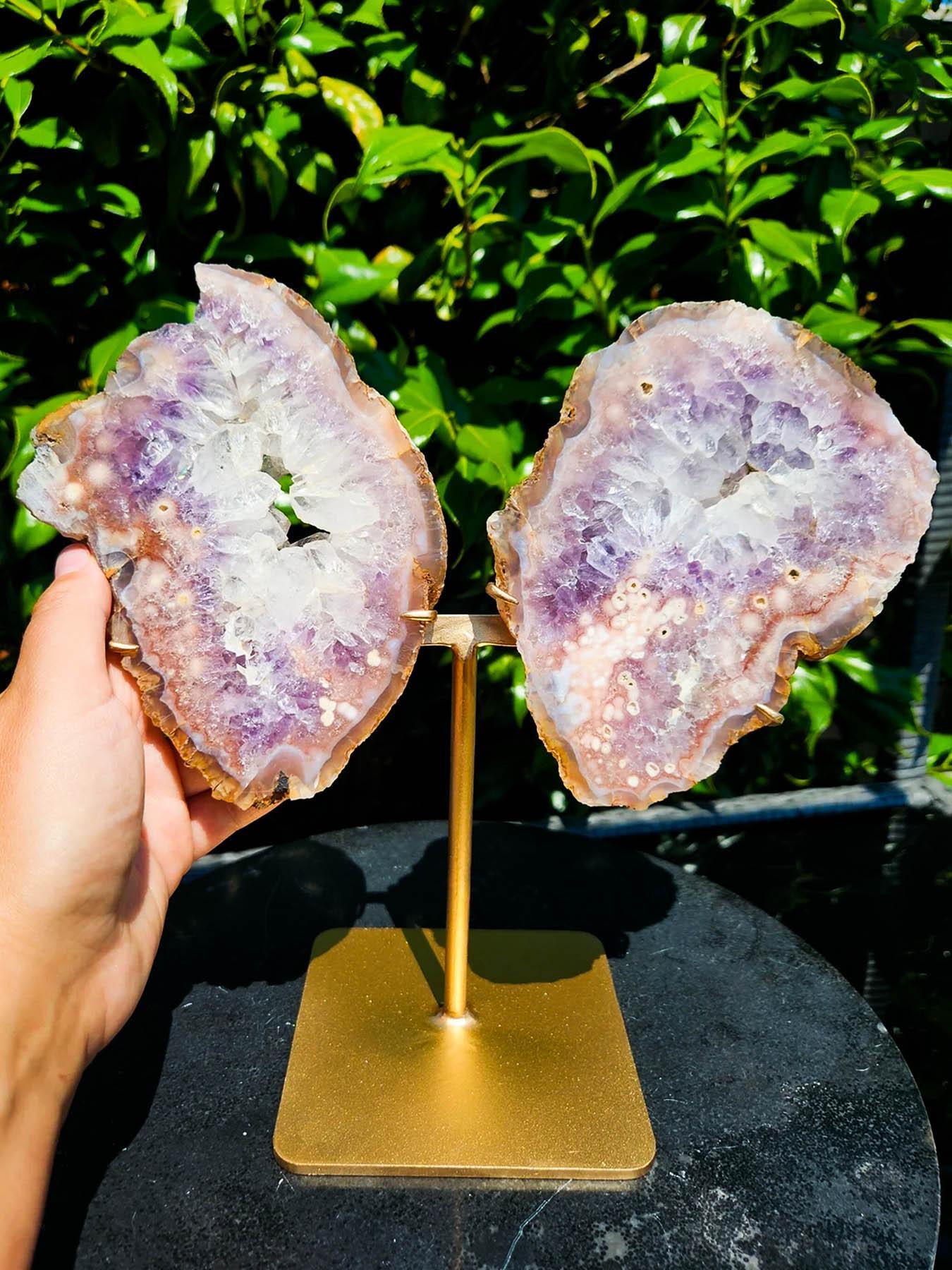Pink Amethyst Quartz Agate Crystal Sliced Rough Specimen, Creative Gift & Diy Jewelry Accessories, Home Art Decoration, Natural Crystals