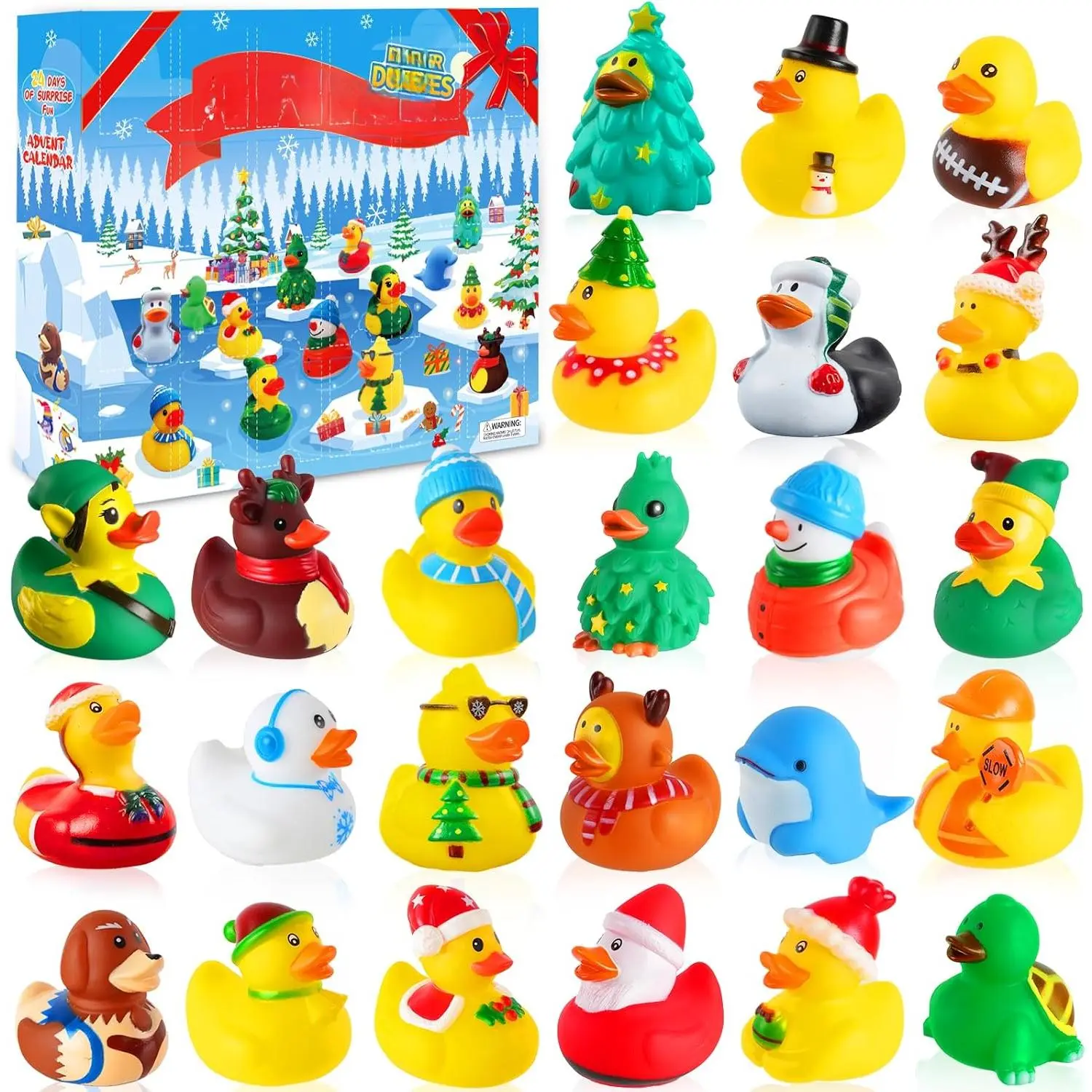 2025 Advent Calendar Christmas Ducks - 24pcs Rubber Duck Vacation Advent Calendar 24 Days of Christmas Countdown Toys Fun Duck Bath Toy  Xmas Party Favors Kids Toddlers Girls Boys
