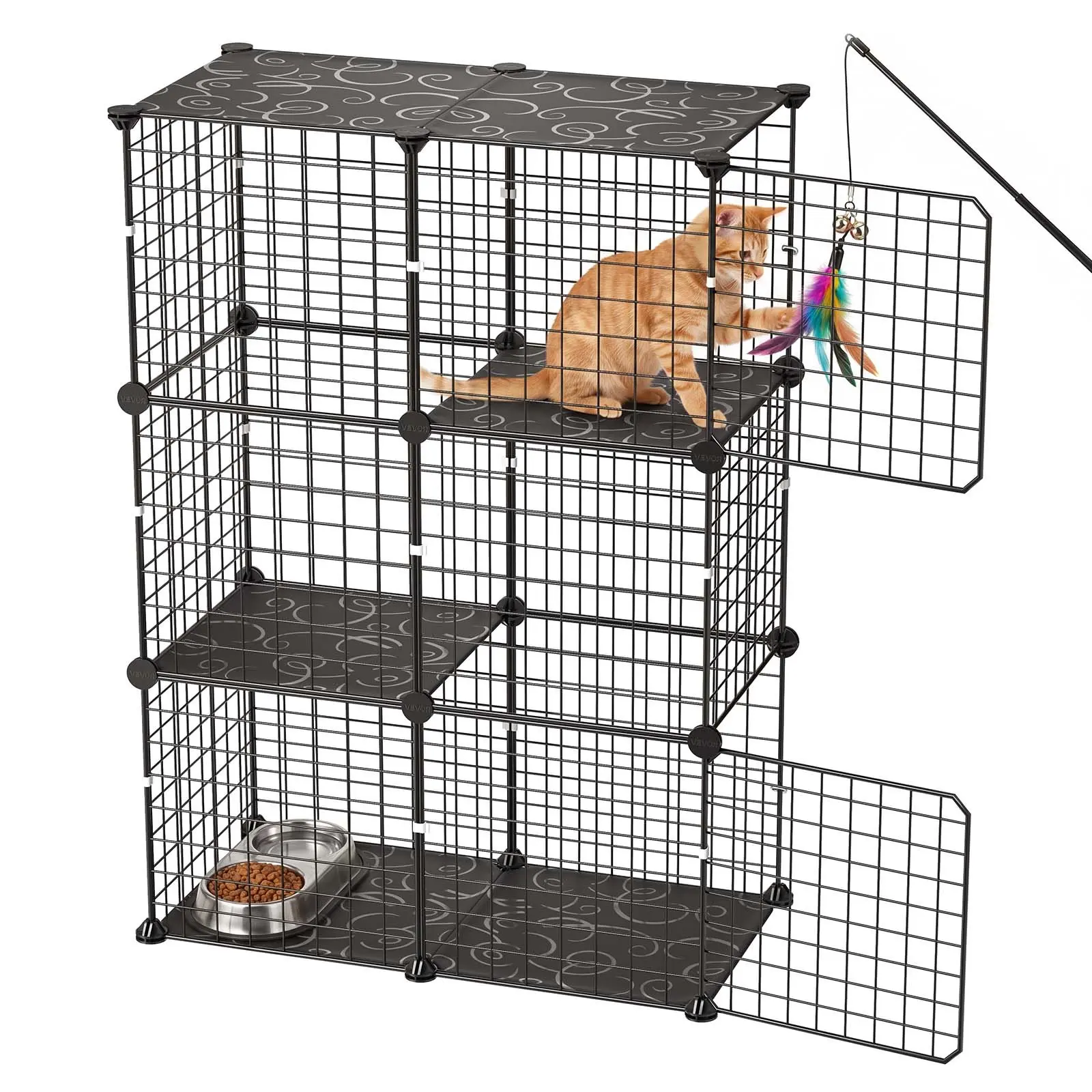 【Summerfinds】VEVOR Cat Cage 3-Tier 28"x13.98"x40.98" DIY Cat Playpen Indoor Enclosure, Detachable Metal Wire Kennel Crate, Large Exercise Place Ideal for 1-2 Cats, Kittens, Rabbits, Ferrets & Small Animals, Black