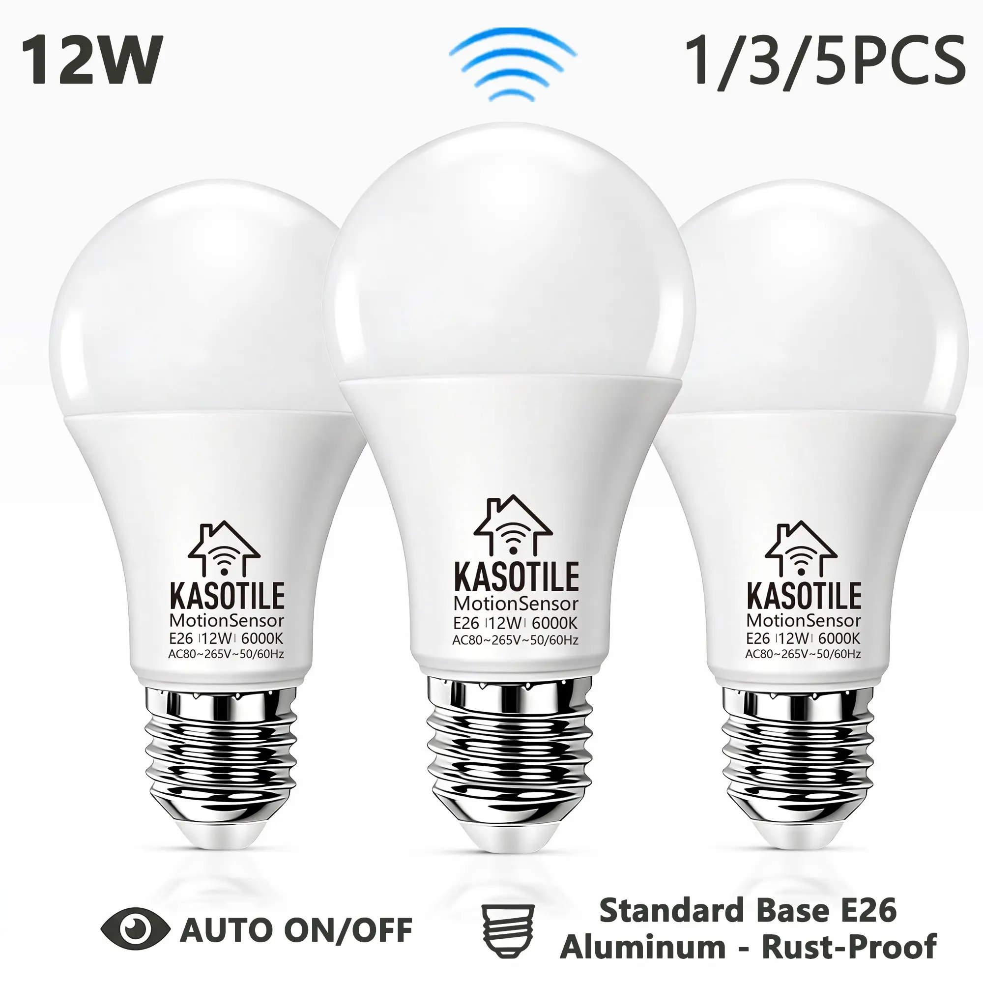 Kasotile Radar Motion Sensor LED Bulb 12w 3000k/6000k, E26/e27 Base, Auto On/off, Indoor/outdoor Lighting, Energy Efficient, Safe & Convenient, Waterproof Led Light