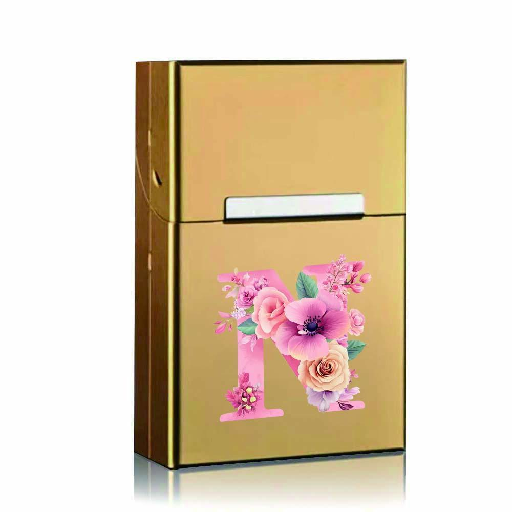 Letter & Flower Pattern Metal Cigarette Case, Large Capacity Cigarette Storage Box, Tobacco Storage Box, Cigarette Organizer, Home Organizer