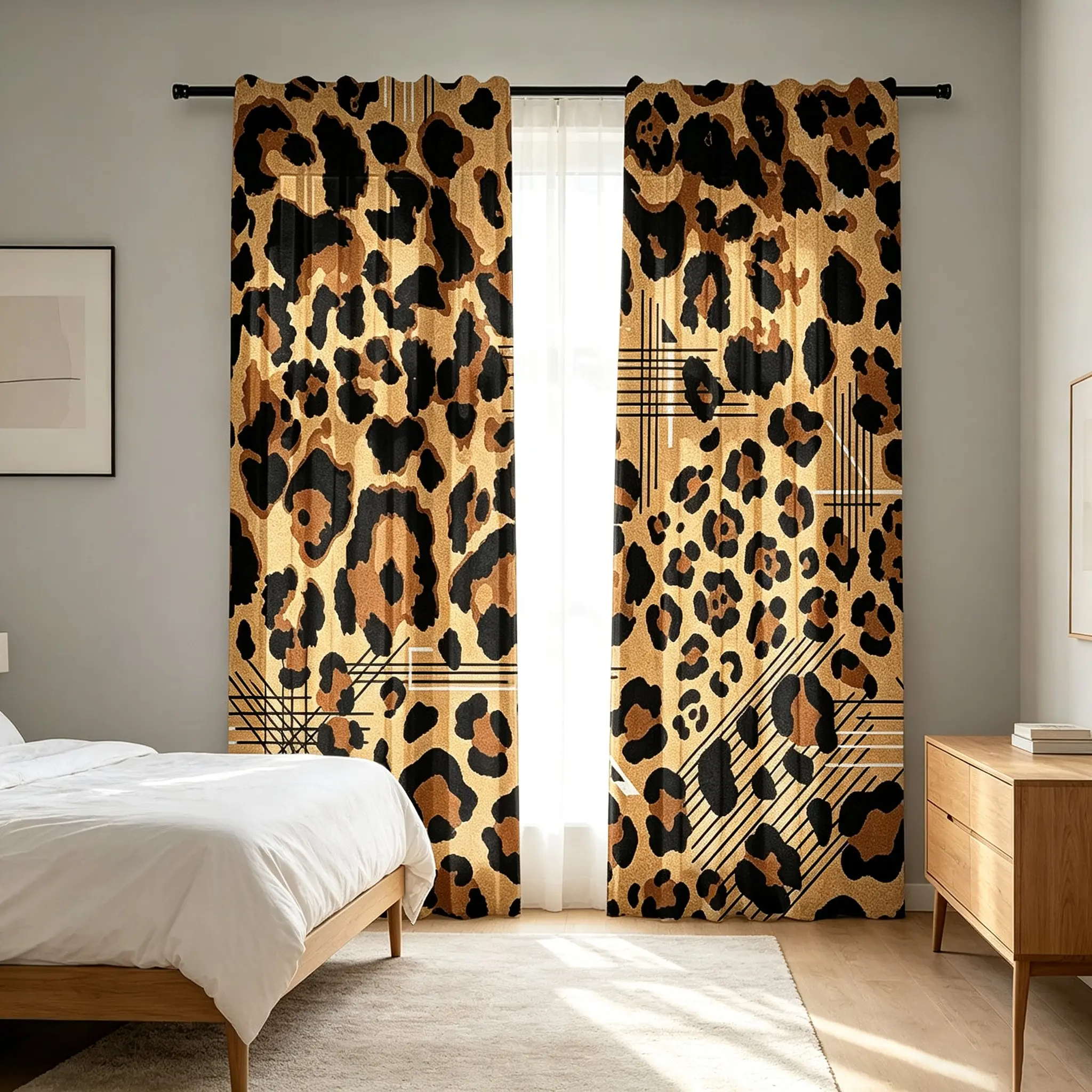 2-piece set of light luxury leopard print semi-blackout curtains, Home Decoration Curtain, American vintage style living room and bedroom drop curtains, made of polyester with leopard print 2D floral pattern, Curtain For Windows