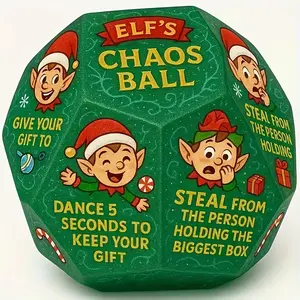 New Christmas Gift Elf Exchange Dice - 12 Sides with Elf Pattern 3x3x3 Inches, Holiday Party Dice Game Supplies, Suitable for Christmas Office and Home Parties, Christmas Gifts, Gift Exchange Dice