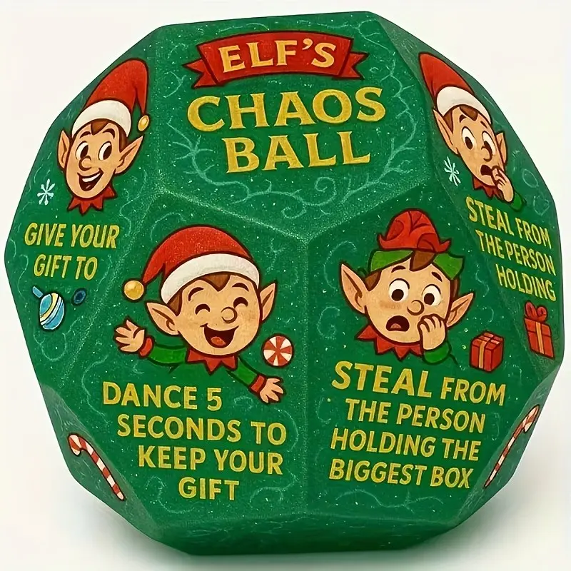 New Christmas Gift Elf Exchange Dice - 12 Sides with Elf Pattern 3x3x3 Inches, Holiday Party Dice Game Supplies, Suitable for Christmas Office and Home Parties, Christmas Gifts, Gift Exchange Dice