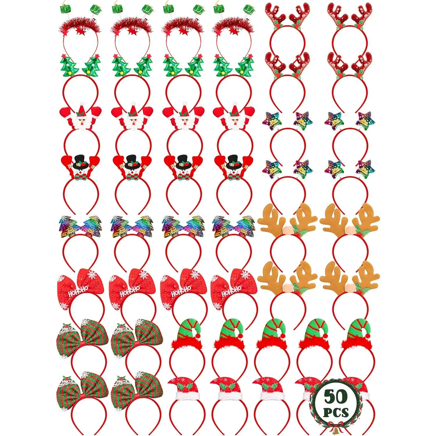 50 count Christmas Headbands, Christmas Headband, Quality Felt Xmas Headbands for Women for Xmas Decorations