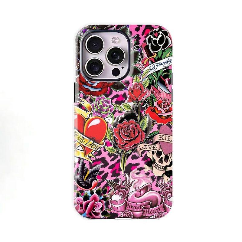 Ed Hardy Inspired Skull & Rose Phone Case | Punk Y2K Phone Protection|Vintage Aesthetic case for iPhone17 ProMax /16/15/14/13/12/11 Plus for Samsung phones, suitable for both men and women,  Perfect Gift for Women Men.A gift for the fans