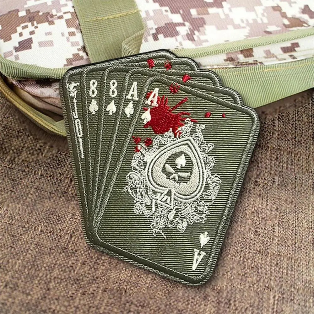 Skeleton Poker Cards Embroidered Morale Tactical Patch Funny Hook&Loop Patch Military Badge Armband Backpack Stickers Embroidery Patch Design