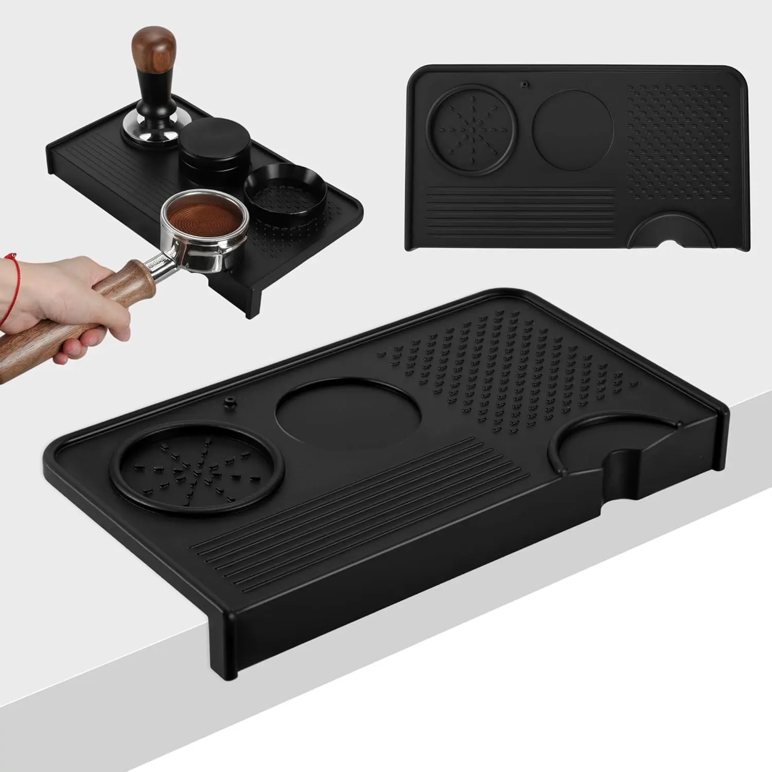 Espresso Tamping Mat, Non-Slip, Prevents Portafilters from Damaging the Counter, Silicone 10.43"x5.51" Coffee Tamper Mat for Barista Espresso Machine Accessories, Black