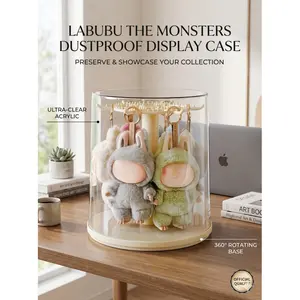 Premium 360-Degree Rotating Acrylic Display Case | Dustproof Blind Box Figure Organizer with Reinforced Hooks | Heavy-Duty Clear Showcase Gift