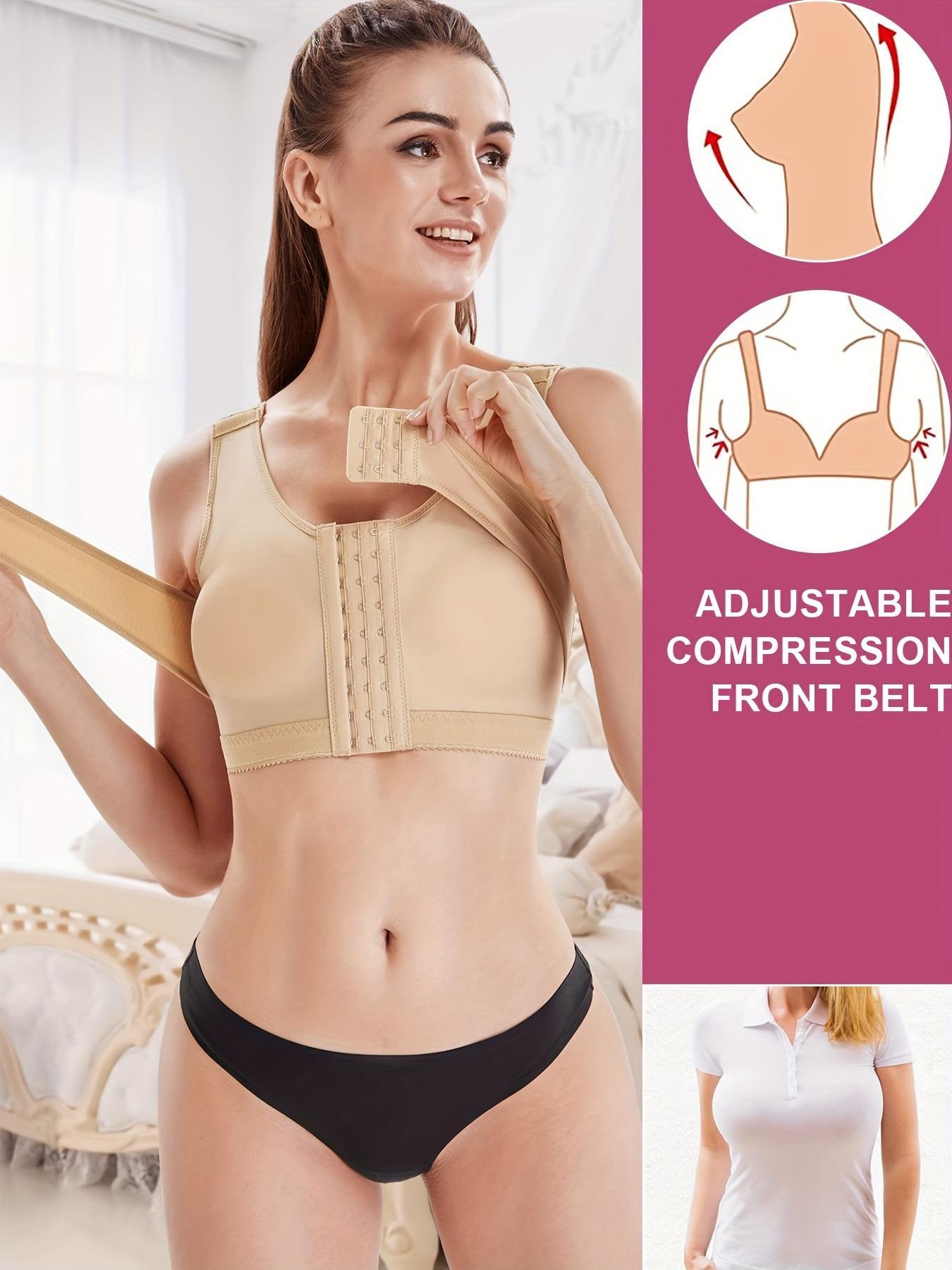 Women's Adjustable Hook & Eye Front Push Up Solid Basic Bra, Breathable Elegant Comfortable Wide Strap Lingerie Top for Daily Wear, Ladies Underwear for All Seasons, Unlined Bra, Adjustable Bras