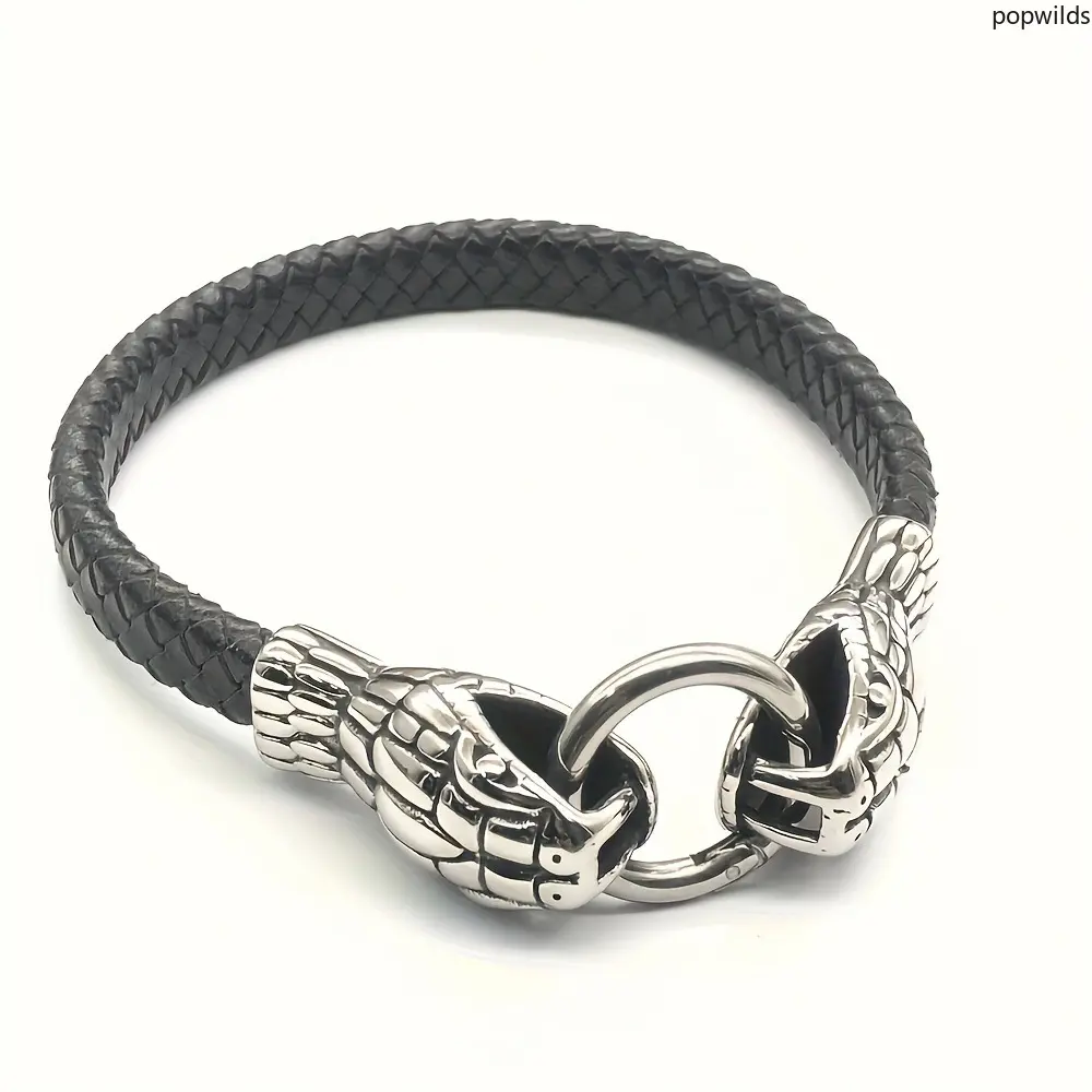 Stainless Steel Snake Head Bracelet & Necklace Set Unisex Hip Hop Punk Jewelry Retro Cool Animal Wrist Chain Clavicle Chain Personality Street Fashion Accessories Gift For Men Women