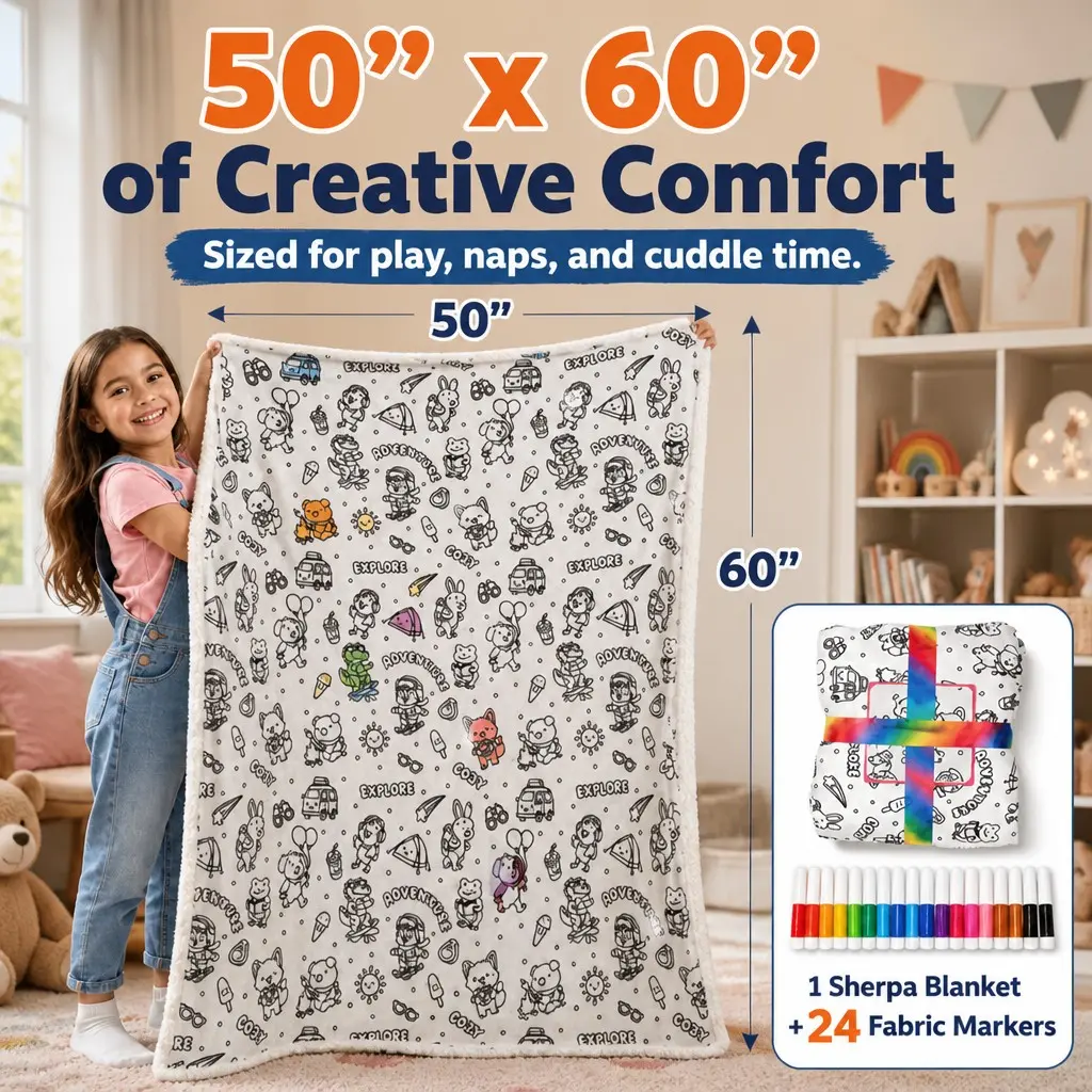 Shaped Blanket DIY Coloring Set, Includes 24 Non-Washable Fabric Markers, Comfortable Gift Kit for Kids' Creative Play