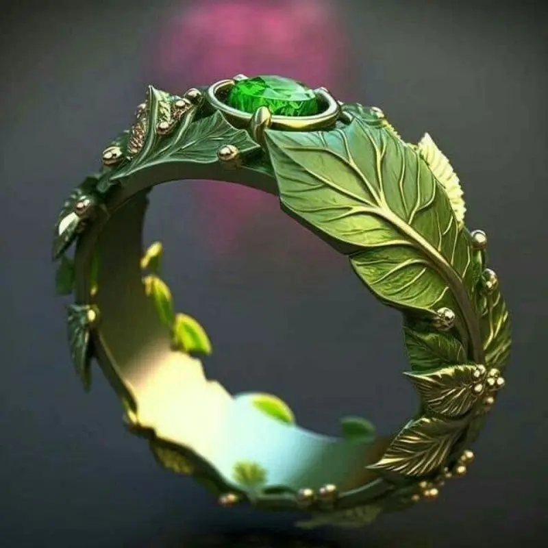 Vintage Forest Distressed Ring - 3D Embossed Leaf Design with Emerald Accents, Unique High-end Fashion, Perfect for Gifting, Ex