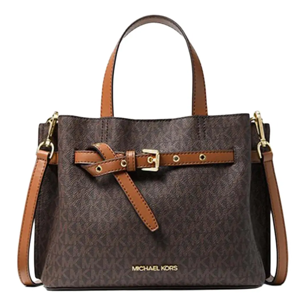 Michael Kors MK Emilia Crossbody Handbag for Women, Monogram-Print Coated Canvas, Acorn Brown