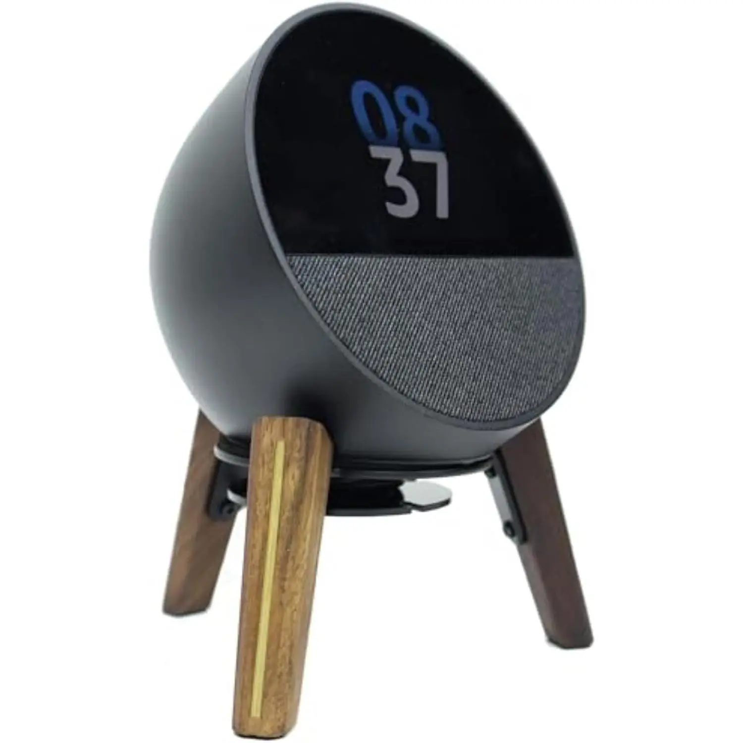 Desktop Speaker Mount Stand Suitable for Echo Spot (2024 Release),Dot Max (Newest Model),Pop,Dot 5th,  Pod Mini and  Suitable Sized Speakers (Black Walnut with Metal Strip)