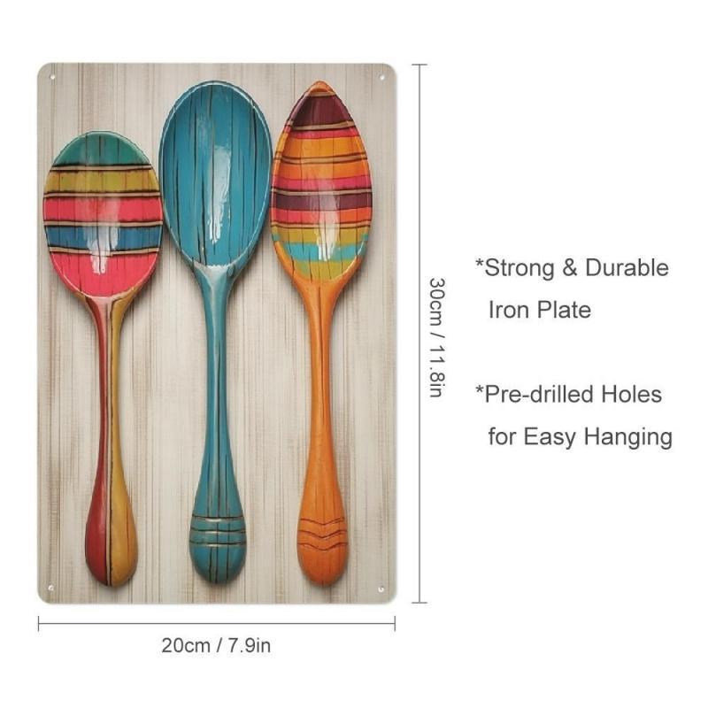 Wooden Spoon Pattern Metal Sign, Creative Spoon Wall Decor, Wall Art for Home Kitchen Dining Room Bar Coffee Shop